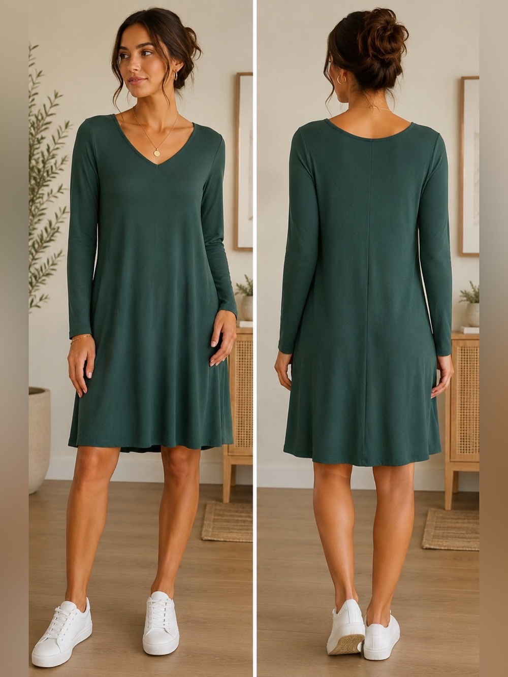 Dearcase Emerald Green Long Sleeve Swing Dress Size Large